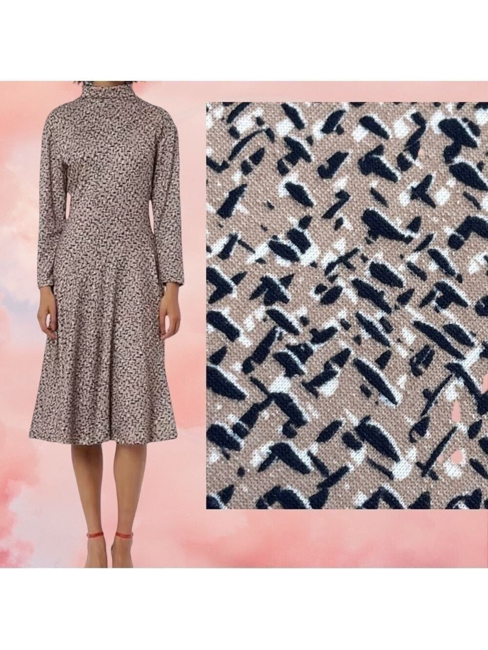 MAGGY London Tweed Asymmetric Drop Waist Long Sleeve Mock Neck Midi Dress Sz 8